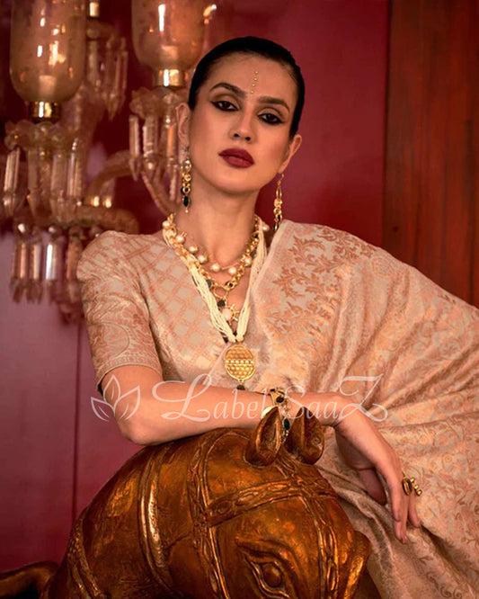 White Floral Zari Tissue Kanjivaram Silk Saree