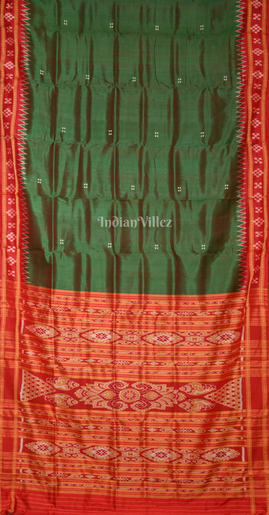 Green Maroon Buti Double Pasapali Border Khandua Silk Saree