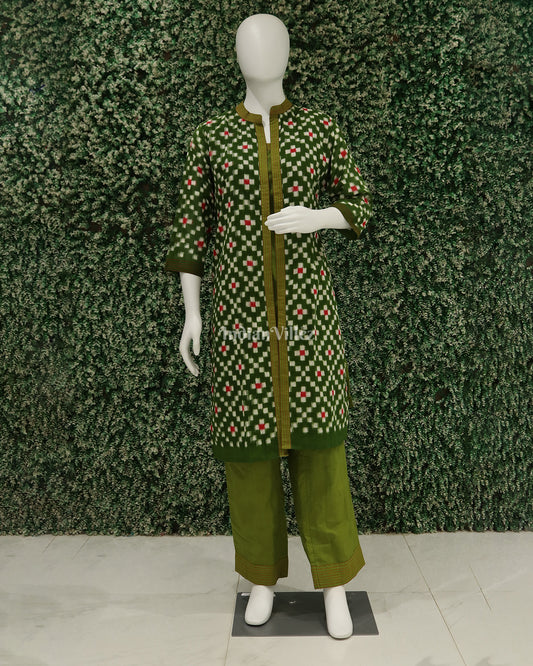 Green Pasapali Odisha Ikat Designer 3 Piece Set For Women