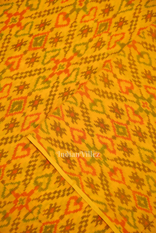 Exclusive Bright Yellow Pochampally Ikat Silk & Cotton (Sico) Fabric
