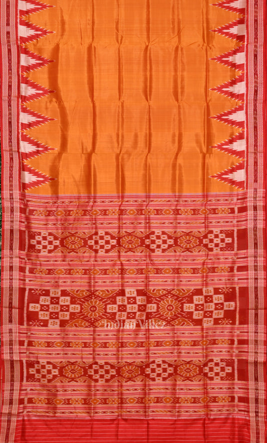 Golden Yellow Red Odisha Ikat Khandua Silk Saree