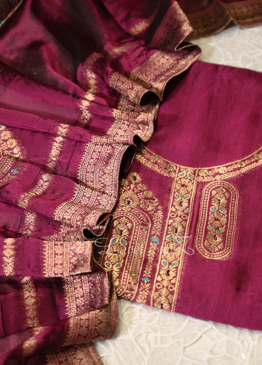 Purple Unstitched Salwar Suit