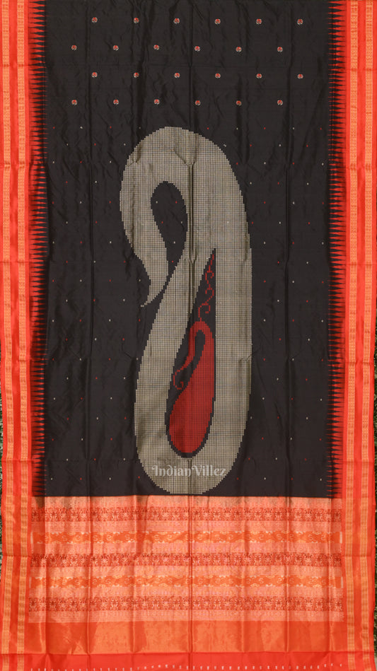 Dark Black Buti Design Bomkai Sambalpuri Silk saree