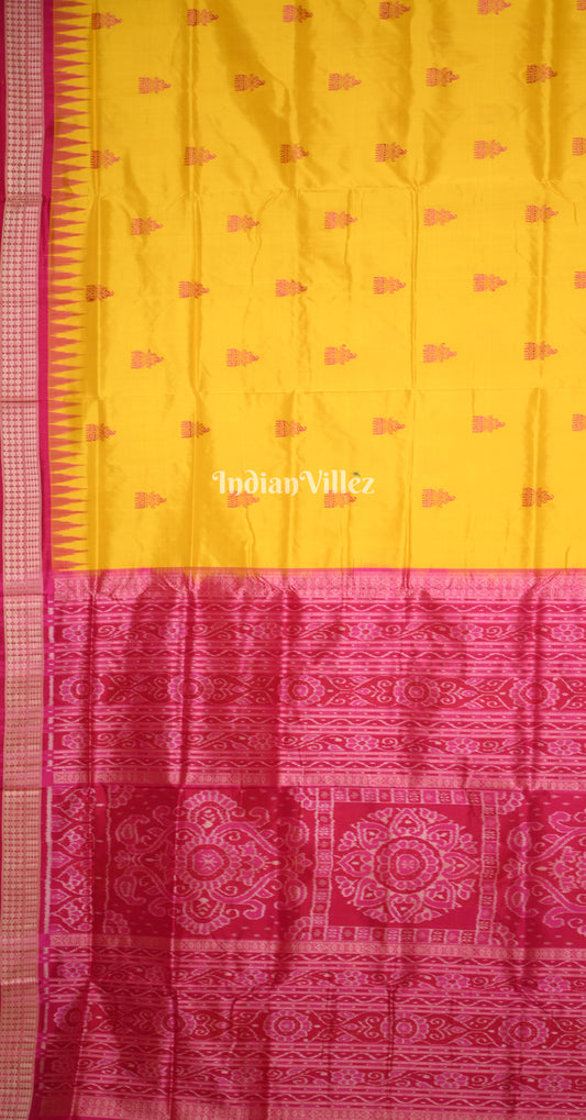 Yellow Rani Pink Jhumka Theme Odisha Ikat Bomkai Sambalpuri Silk Saree