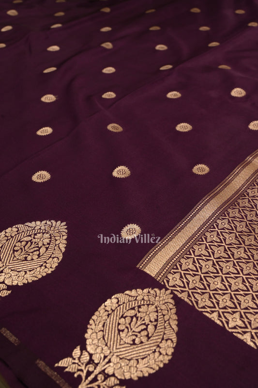 Purple Floral Motif Mashru Satin Silk Banarasi Saree