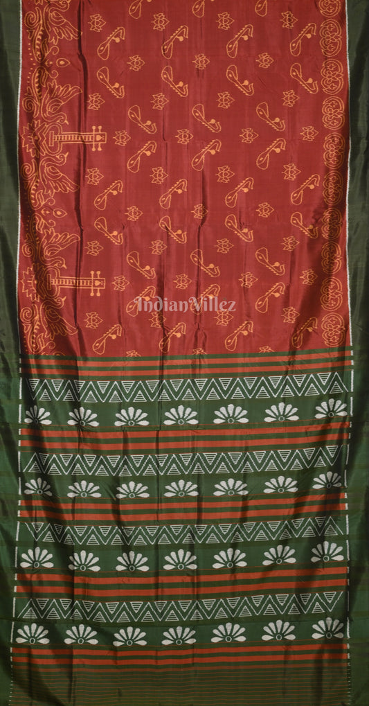 Maroon Bottle Green Veena Motif Contemporary Designer Silk Saree