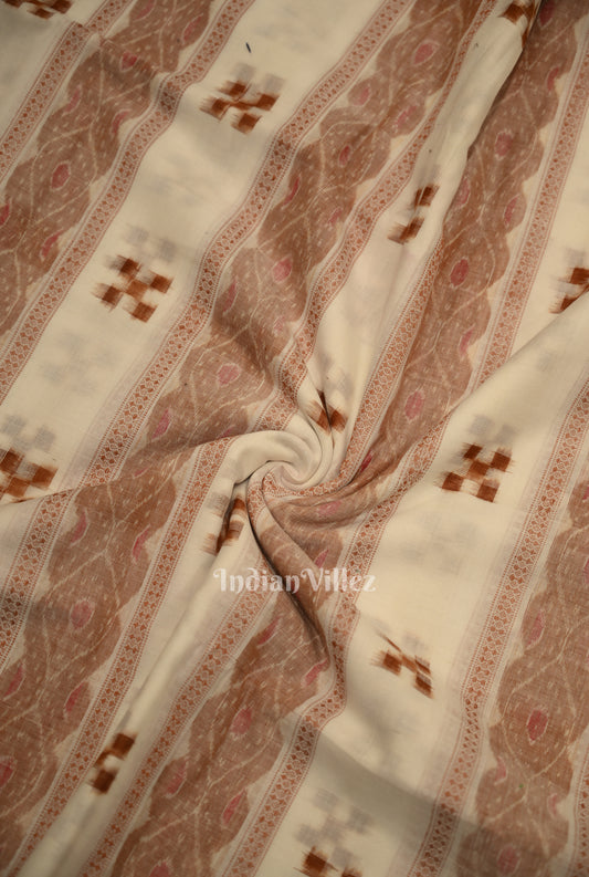 White Brown Pasapali Sambalpuri Ikat Cotton Fabric