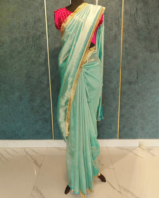 Sky Blue Banarasi Tissue Saree