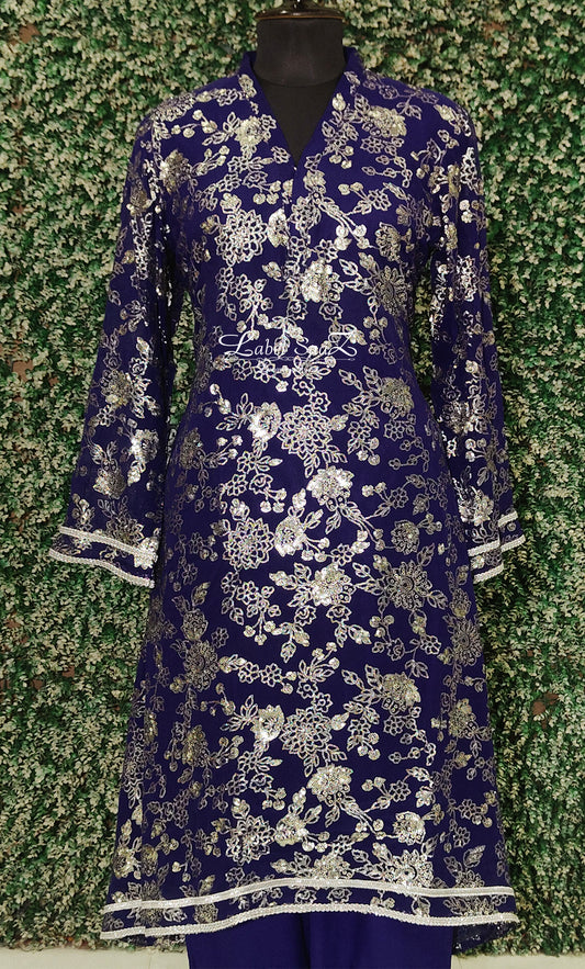 Blue Sequence Work Kurta with Pant Set and Dupatta