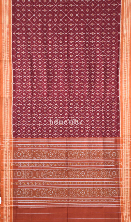 Dark Maroon Odisha Ikat Sambalpuri Pure Cotton Saree