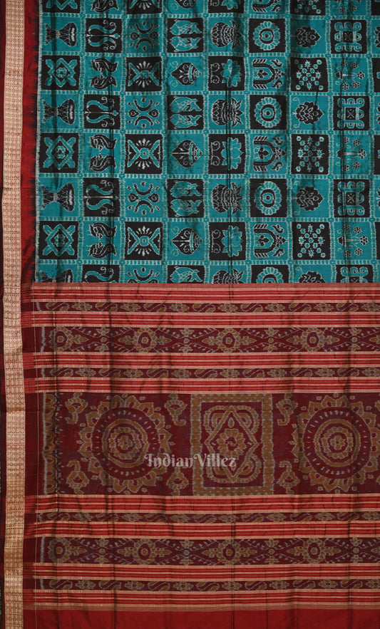 Indigo Blue Red Nabakothi Odisha Ikat Sambalpuri Silk Saree