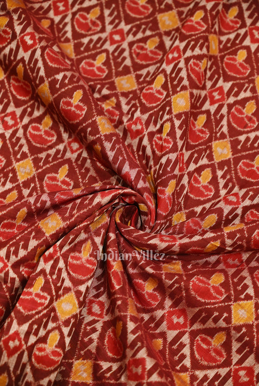 Maroon Diya Sambalpuri Odisha Ikat Cotton Fabric
