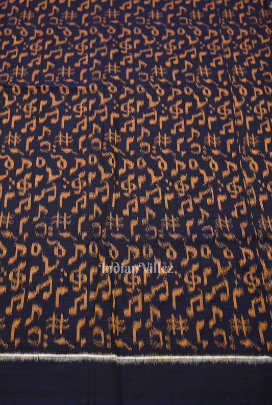 Blue Musical  Instrument Theme Sambalpuri Odisha Ikat Cotton Fabric