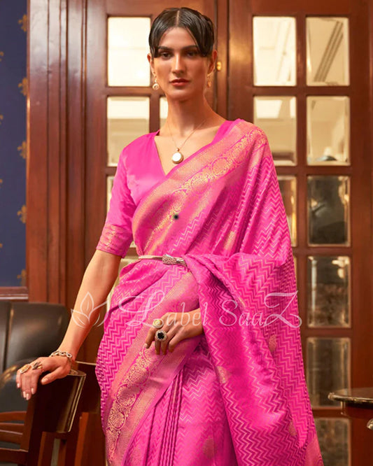 Rani Pink Pure Satin Kanjivaram Silk Saree with Brocade Work