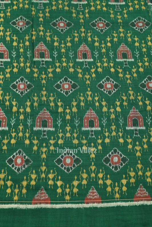 Dark Green Tribal Theme Sambalpuri Odisha Ikat Cotton Fabric