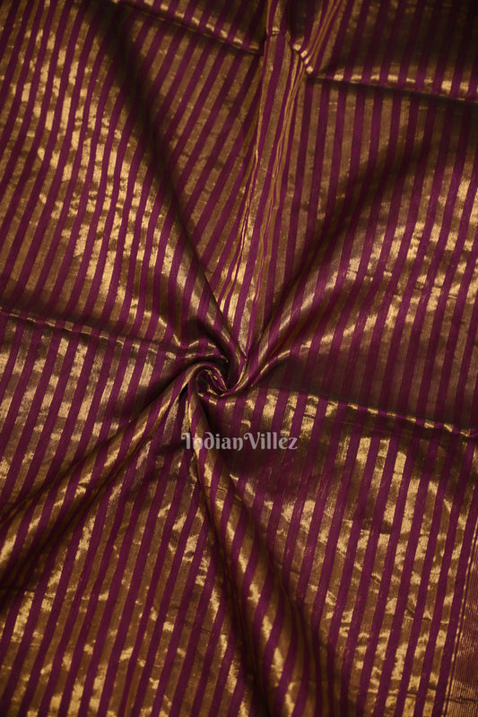 Magenta Pink Stripped Pure Silk Cotton Maheshwari Saree