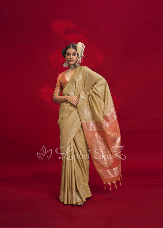 Yellow Tussar Silk Handloom Weaving Silk Saree