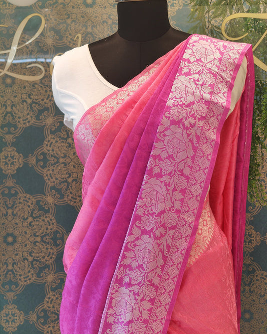 Pink Ombre Katan Georgette Banarasi Saree