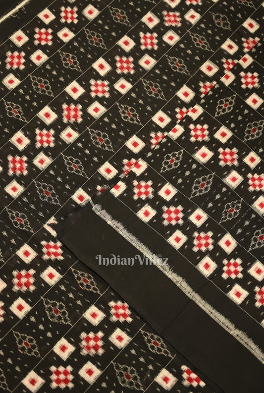 Black Pasapali Sambalpuri Ikat Cotton Fabric