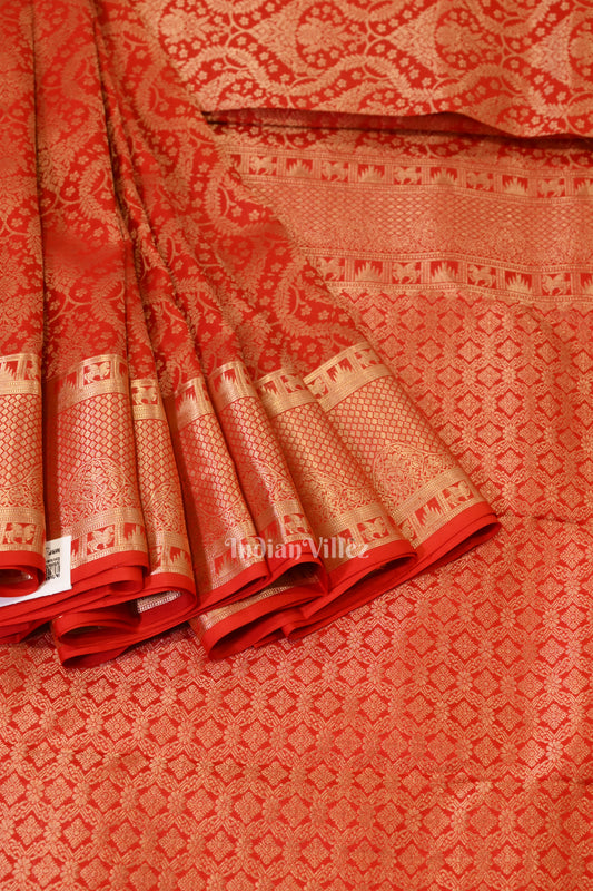 Bridal Red pure Kanjivaram Silk Saree with Zari Brocade