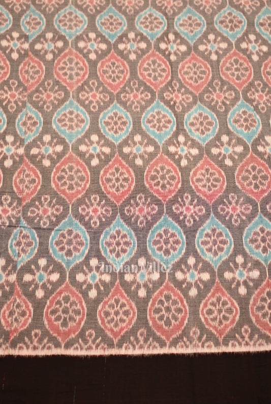 Grey Flower Motif Sambalpuri Odisha Ikat Cotton Fabric
