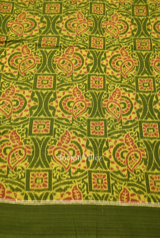 Mehendi Green Flower Motif Sambalpuri Ikat Cotton Fabric