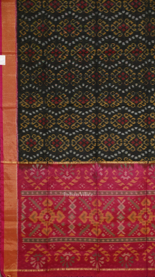 Black Pink Pochampally Ikat Sico Saree(Silk & Cotton) with Zari Border