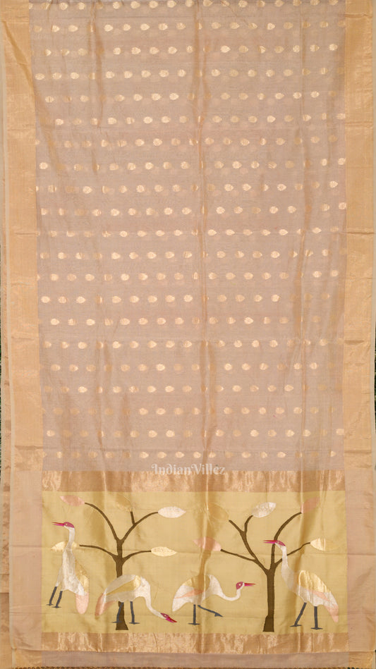 Exclusive Golden Zari Woven Designer Ravi Verma Painting Banarasi Tissue Saree