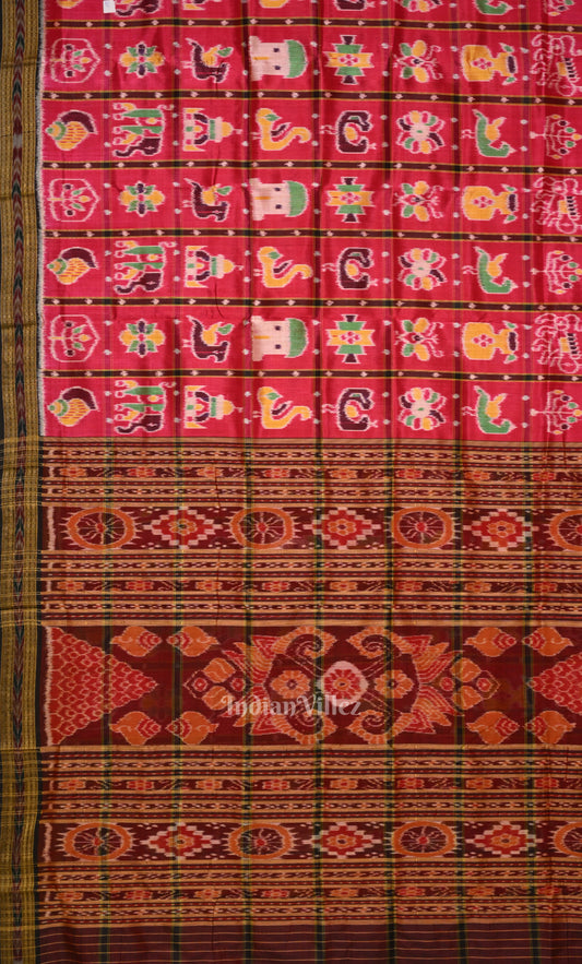 Pink Black Nabakothi Odisha Ikat Khandua Silk Saree