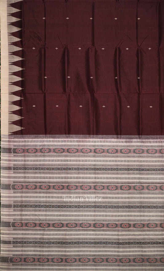 Coffee Sambalpuri Phoda Kumbha Tussar Silk Saree with Sarabandha Anchal