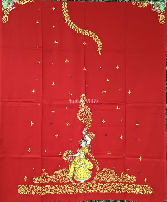 Red Nartaki Theme Pattachitra Kurti Cotton Dress Material