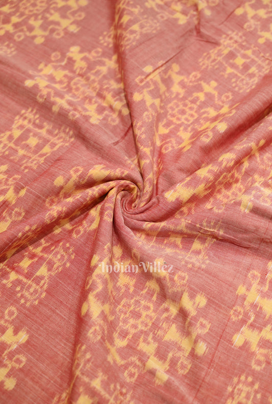 Peach Pink Tribal Jhoti Theme Sambalpuri Odisha Ikat Cotton Fabric