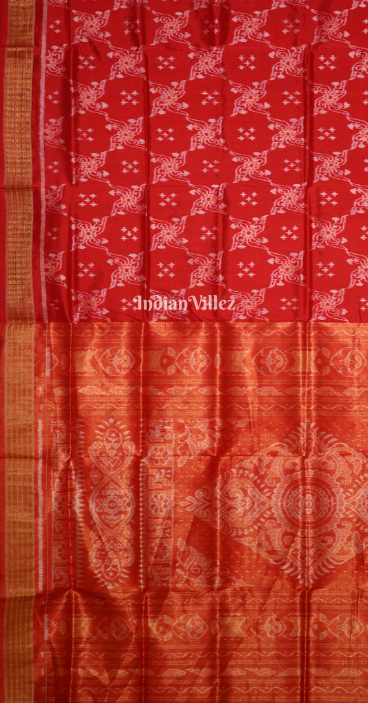 Exclusive Red Golden Floral Design Half Tissue Sambalpuri Silk Saree