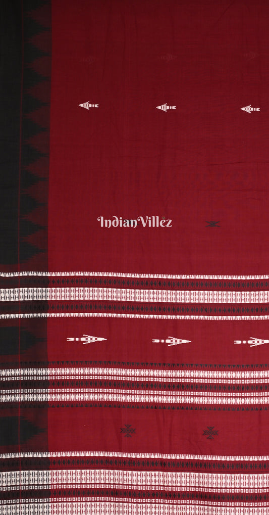Maroon Black Odisha Handloom Natural Dye Kotpad Cotton Saree