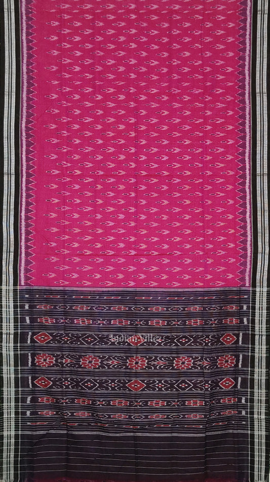 Rani Pink Black Mayur Chandrika Maniabandha Cotton Saree
