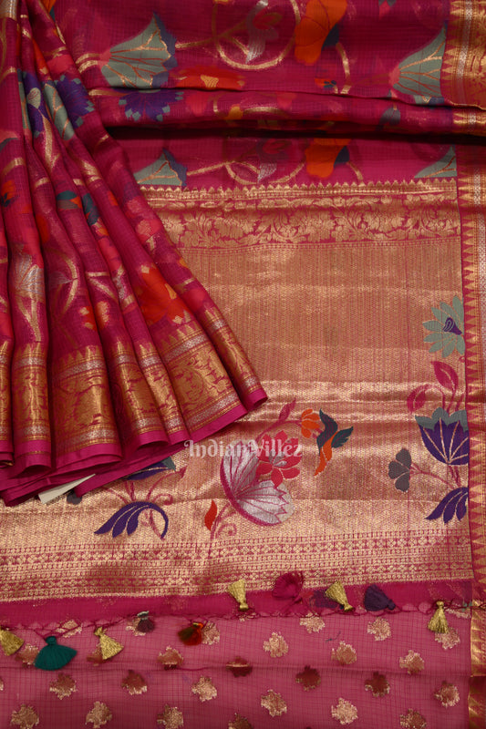 Rani Pink Jamdani Banarasi Kota Saree