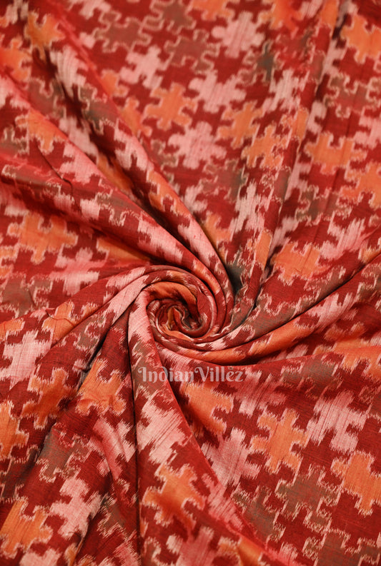 Maroon Orange Tribal Theme Sambalpuri Odisha Ikat Cotton Fabric