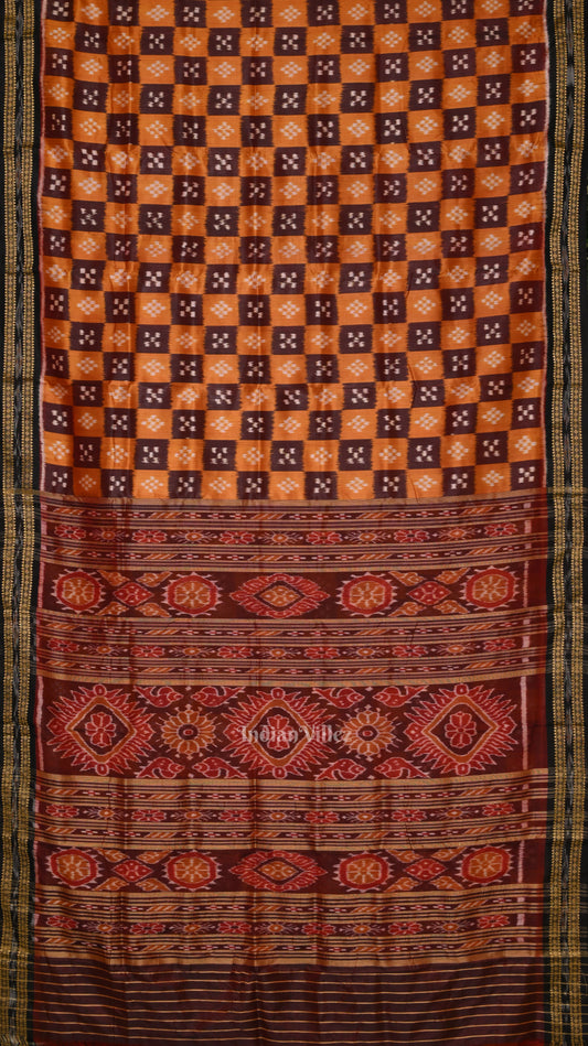Mustard Yellow Coffee Pasapali Odisha Ikat Khandua Silk Saree