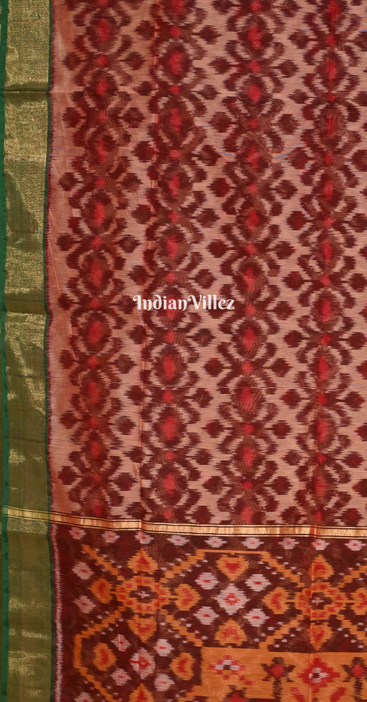 Peach Coffee Pochampally Ikat (Sico) Saree