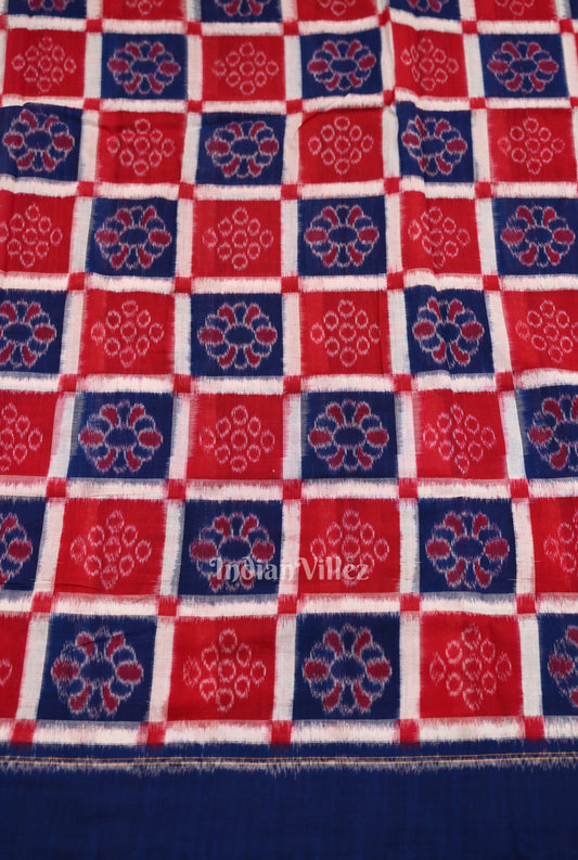 Red Blue Pasapali Sambalpuri Odisha  Ikat Cotton Fabric