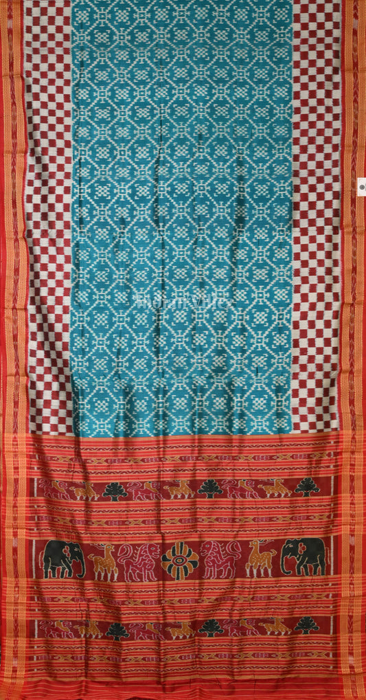 Sea Green Maroon Double Pasapali Border Khandua Silk Saree