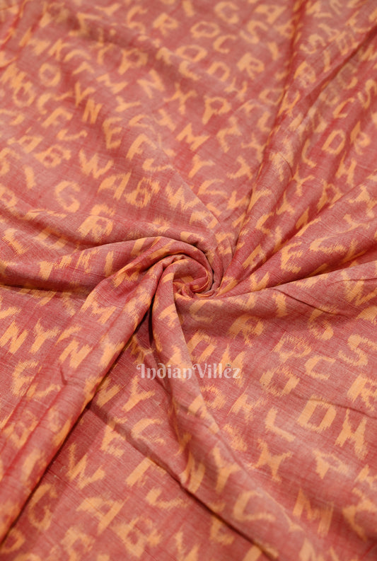 Pastel Peach English Alphabet Sambalpuri Odisha Ikat Cotton Fabric
