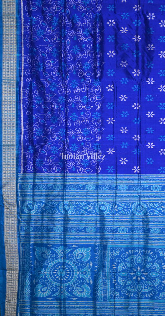 Royal Blue Flower Scot Odisha Ikat Sambalpuri Silk Saree