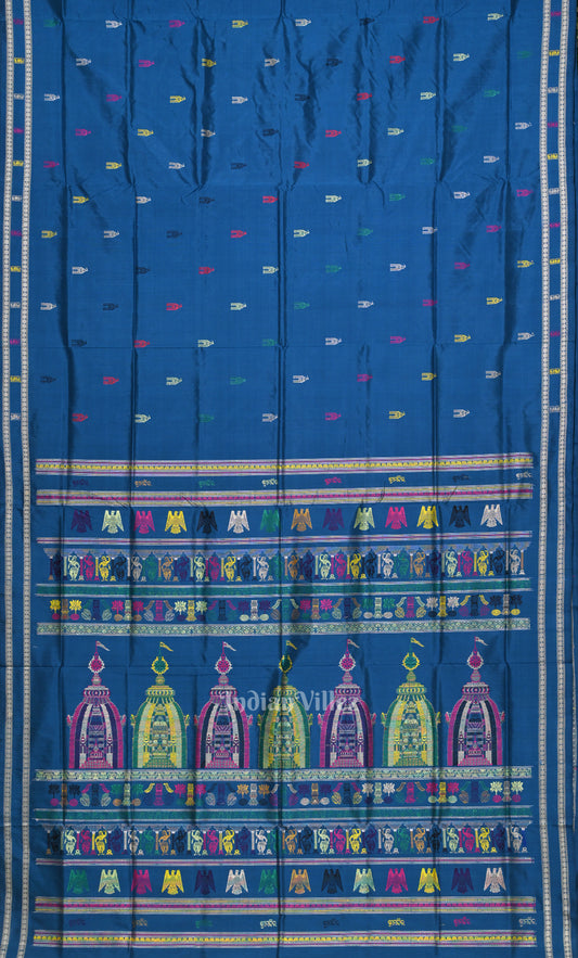 Blue Shree Mandir Theme Sambalpuri Ikat Silk Saree