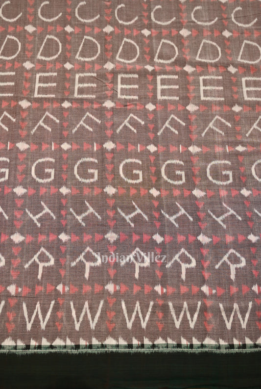 Peach English Alphabet Sambalpuri Odisha Ikat Cotton Fabric