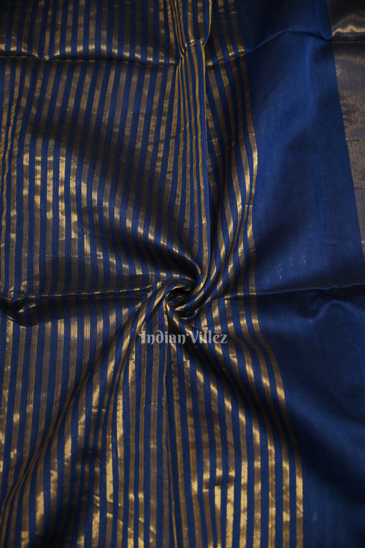 Blue Stripped Pure Silk Cotton Maheshwari Saree