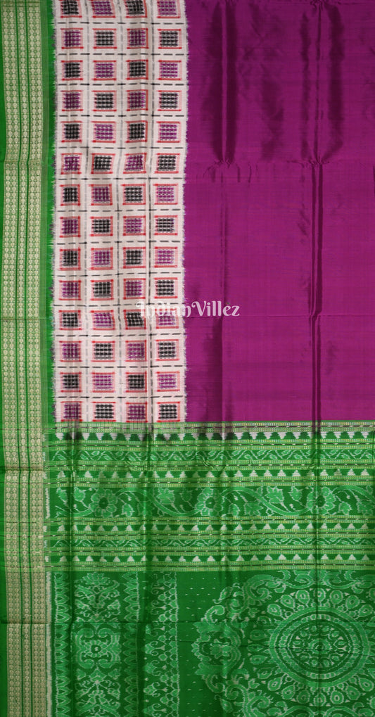 White Magenta Pink Green Ashwini Odisha Ikat Sambalpuri Silk Saree