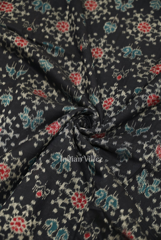 Black Tribal Jhoti Theme Sambalpuri Odisha Ikat Cotton Fabric