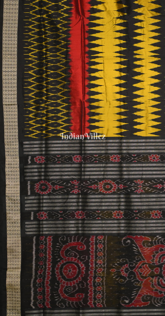 Black with Multicolor Odisha Ikat Sambalpuri Silk Saree
