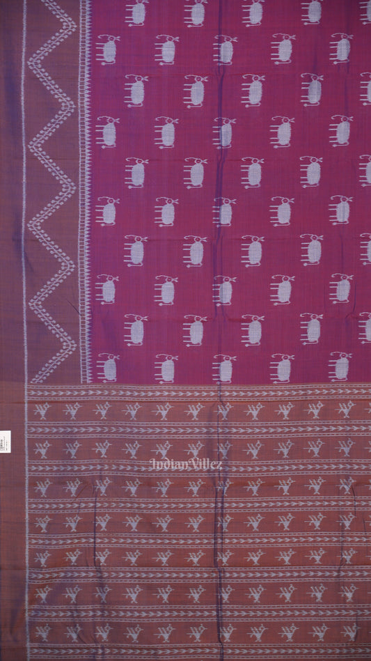 Purple Dual Tone Tribal Theme Sambalpuri Cotton Saree